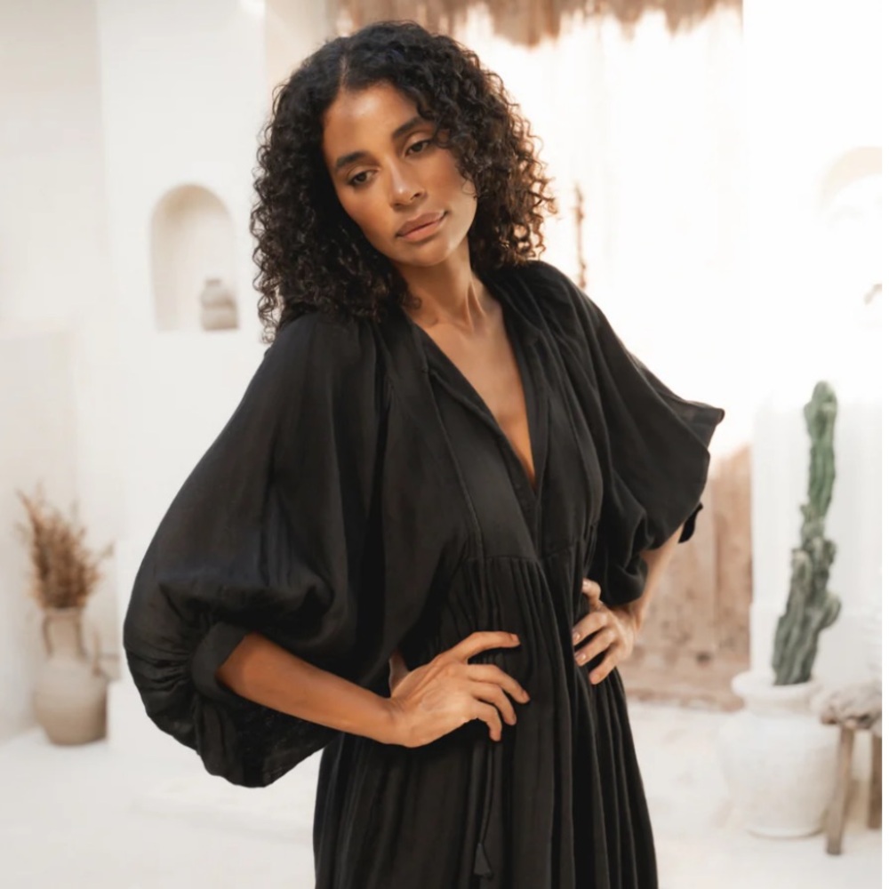 Daughters of India Black Dolman Sleeve Midi Dress